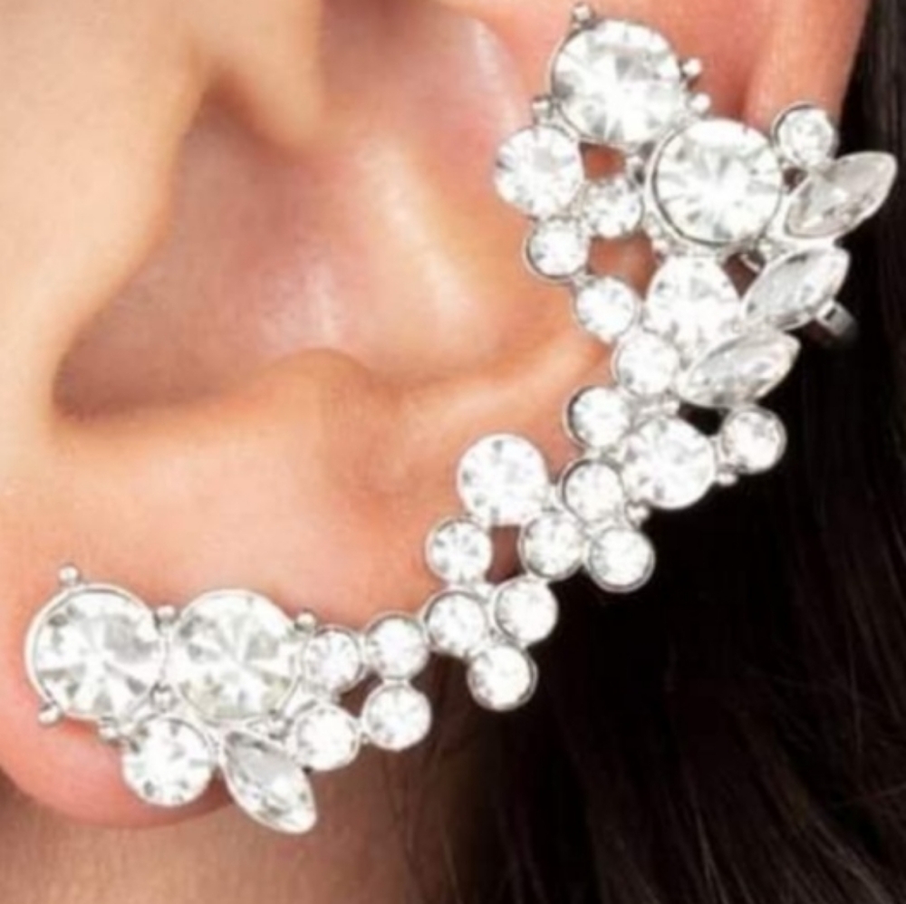 Silvertone ear crawler earrings